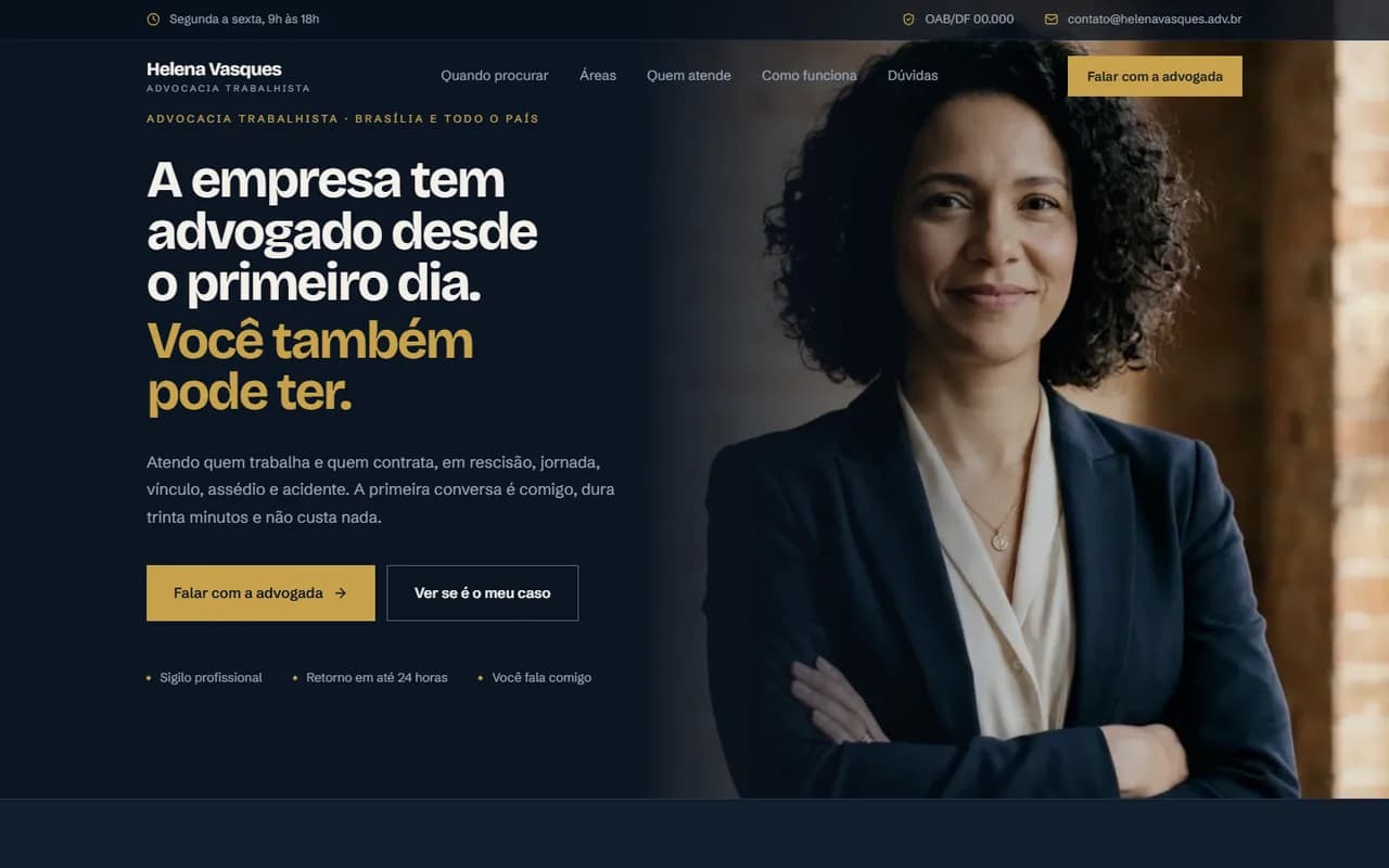 Primeira dobra do site de Helena Vasques